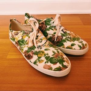 Vintage 80s cream pink & green floral low top canvas sneakers